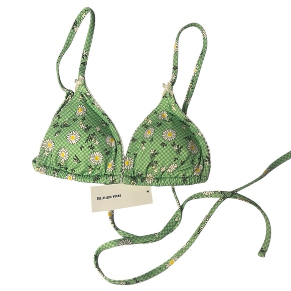 Urban Outfitters Other - Urban Outfitters Green Daisy Floral Bikini Top with white bow detail Sz XS NWT!